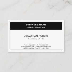 Modern Stylish Black White Simple Chic Plain Business Card
