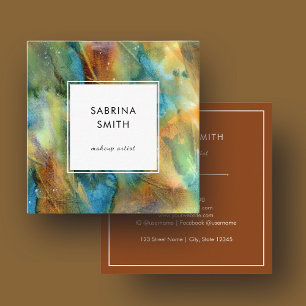 Modern Stylish Blue Brown Watercolor Abstract Square Business Card