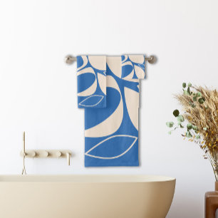 Modern Stylish Blue Cream Abstract Pattern Bath Towel Set