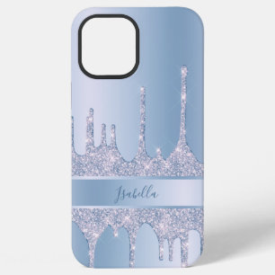 Modern stylish blue glitter drips custom iPhone 12 pro max case