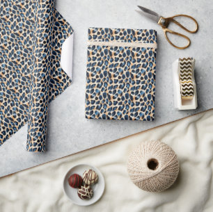 Modern Stylish Blue Leopard Pattern Watercolor Wrapping Paper