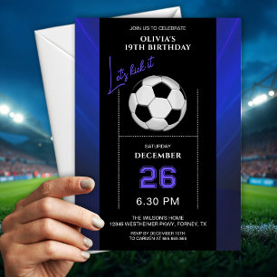 Modern Stylish Blue Purple Soccer Birthday Invitation