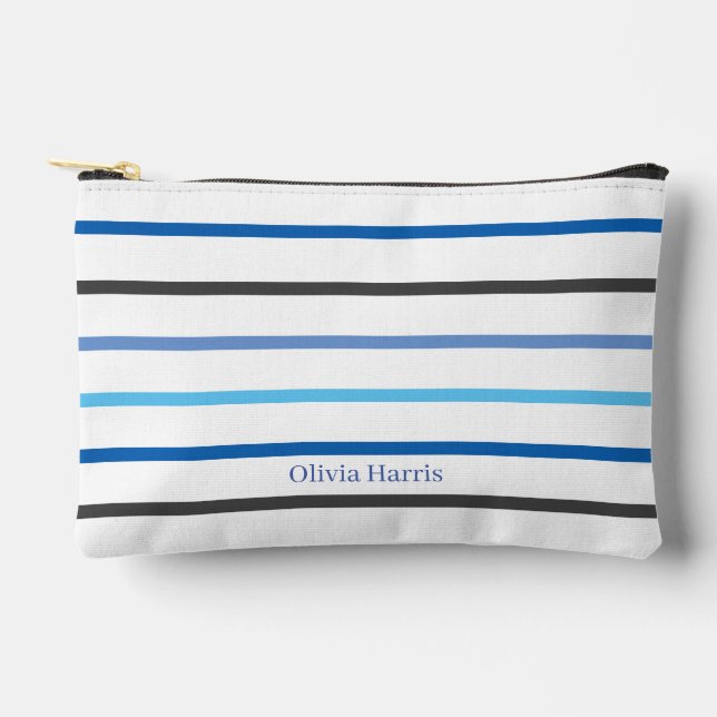 Modern Stylish Blue Stripes Make Up Bag (Front)