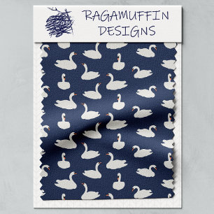 Modern Stylish Blue Swan Pattern Fabric
