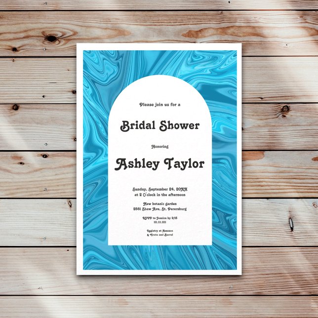Modern Stylish Blue Waves Abstract Bridal Shower Invitation (Creator Uploaded)