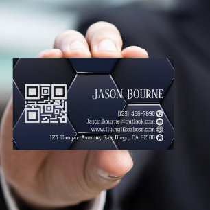 Modern Stylish Blue White, Professional QR Code Business Card