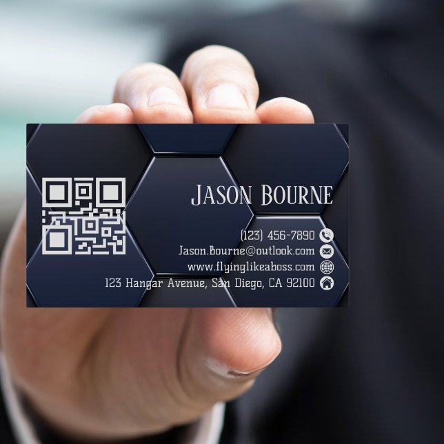 Modern Stylish Blue White, Professional QR Code Business Card (Creator Uploaded)