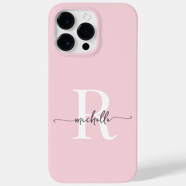 Modern Stylish Blush Pink Script Monogram Initial Case-Mate iPhone Case (Back)