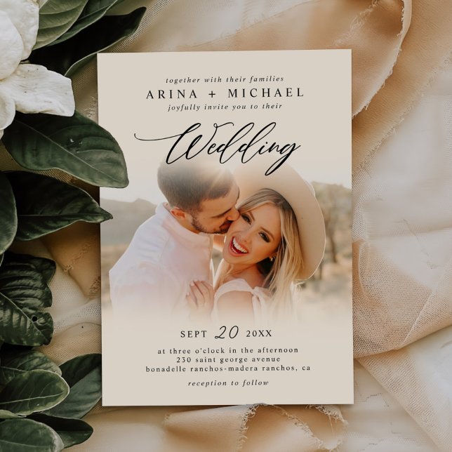 Modern Stylish Boho Wedding Photo  Invitation (Creator Uploaded)