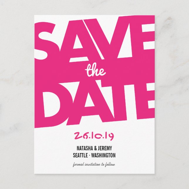 Modern Stylish Bold Tilt Typography Save The Date Announcement Postcard (Front)