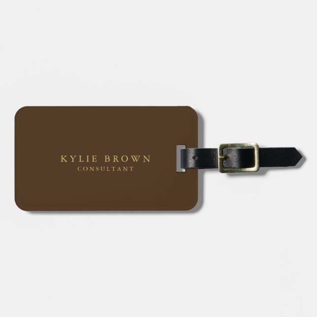 Modern Stylish Brown Gold Professional Trendy Luggage Tag (Front Horizontal)