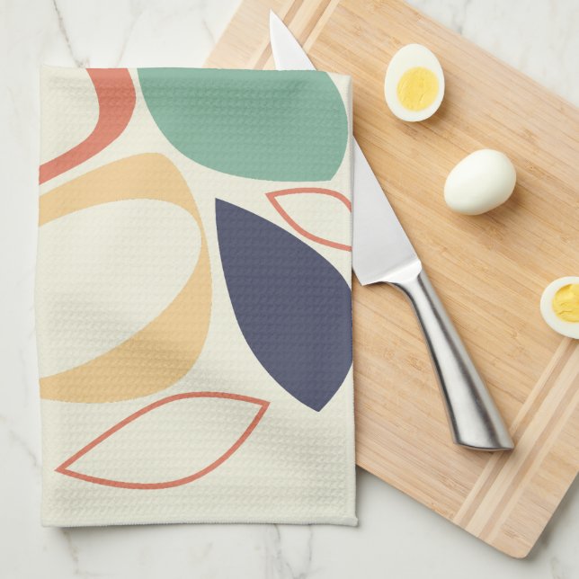 Modern Stylish Burnt Orange Blue Abstract Pattern Tea Towel (Quarter Fold)