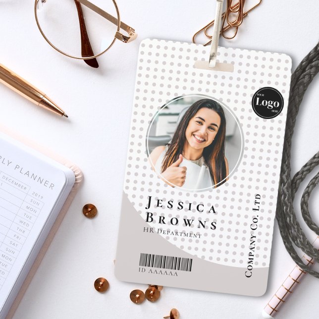 Modern Stylish Business Employee Photo QR White ID Badge (Creator Uploaded)