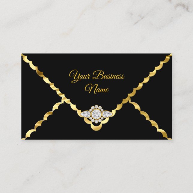 Modern Stylish Business Gold Black Diamond gem Card (Front)