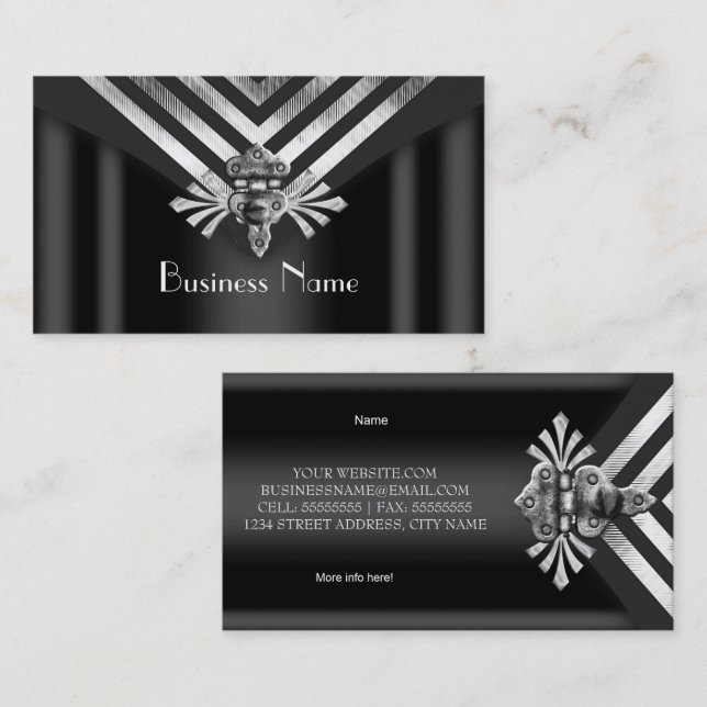 Modern Stylish Business Silver Black Stripe Hinge Business Card (Front/Back)