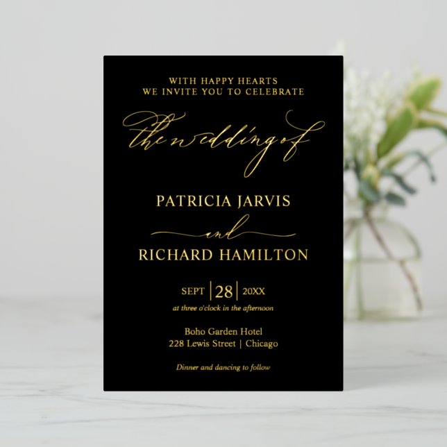 Modern Stylish Calligraphy Black Gold Wedding (Standing Front)