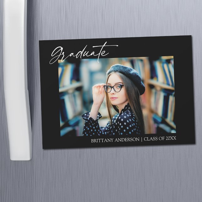Modern Stylish Calligraphy Graduation Magnet Card (Customize to change your personalized text size or text style.)