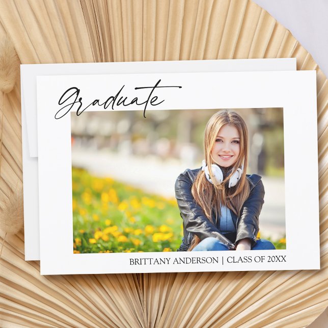 Modern Stylish Calligraphy Ink Graduation Announcement (Customize to add text or more photos to back of card.)