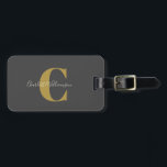 Modern Stylish Calligraphy Monogrammed Black Gold  Luggage Tag<br><div class="desc">Modern Stylish Calligraphy Monogrammed Name in Black and Gold Luggage Tag</div>