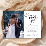 Modern Stylish Calligraphy Script 2 Photo Wedding Thank You Card<br><div class="desc">Elegant Modern Chic Boho Calligraphy Script Wedding 2 Photo Thank You Card. Stylish wedding thank you template featuring a full vertical photo on the front with "Thank You" text in a whimsical swirly hand lettering typography script swash tail font overlay on the picture and a reverse side one (1) photo...</div>