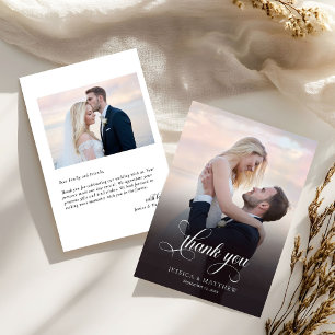 Modern Stylish Calligraphy Script Photo Wedding Thank You Card