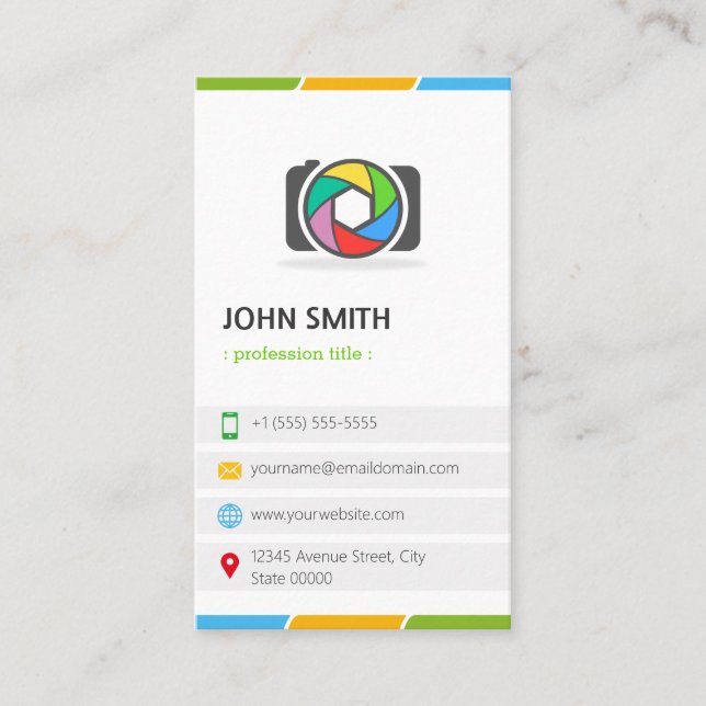 Modern Stylish Camera Logo Photographer Business Card (Front)