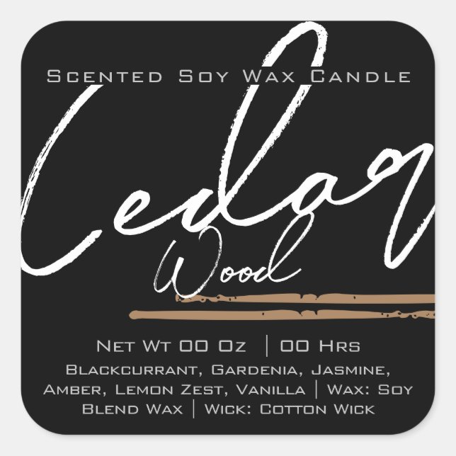 Modern Stylish Candle Label Plain Black Cedar (Front)