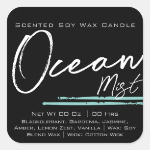 Modern Stylish Candle Label Plain Black Ocean