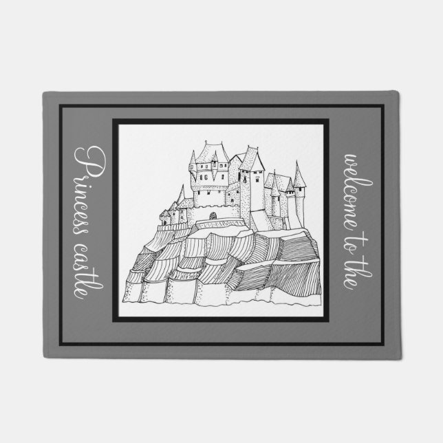Modern Stylish Castle Black and White Doormat (Front)