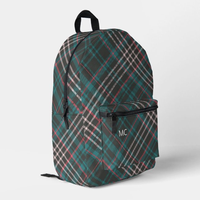 Modern Stylish Check Plaid Monogram Initials Printed Backpack (Back Corner Left)