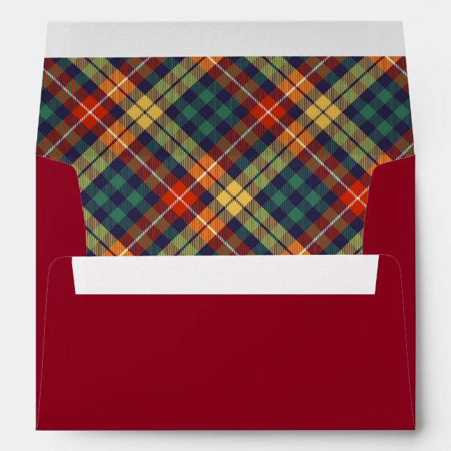 Modern Stylish Cherry Red Plaid Pattern Christmas  Envelope (Back (Bottom))