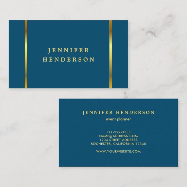 Modern stylish chic ocean blue gold professional business card (Front/Back)