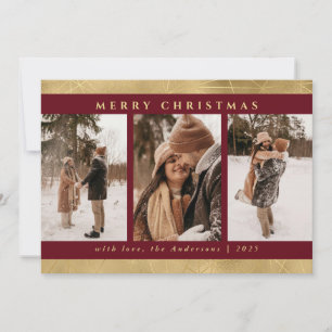Modern Stylish Christmas Red & Faux Gold Photo Holiday Card