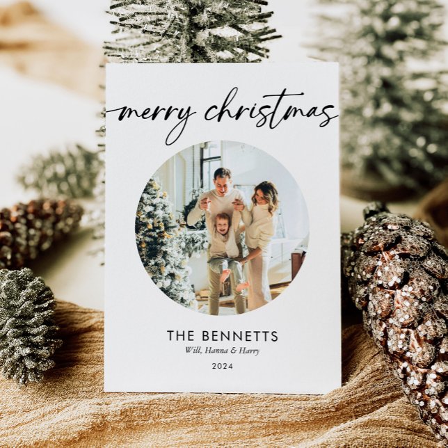 Modern Stylish Christmas Round Photo Holiday Card (Creator Uploaded)