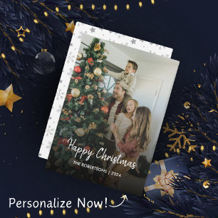 Modern Stylish Christmas Script Family Photo Holiday Card