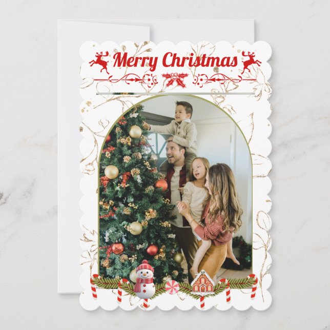 Modern Stylish Christmas Script Family Photo Holiday Card (Front)
