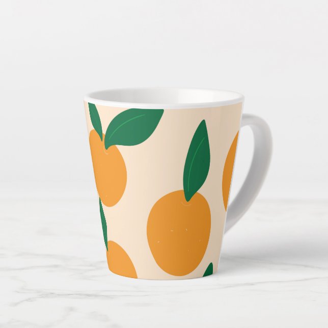 Modern Stylish Citrus Fruit Oranges Pattern Latte Mug (Right Angle)