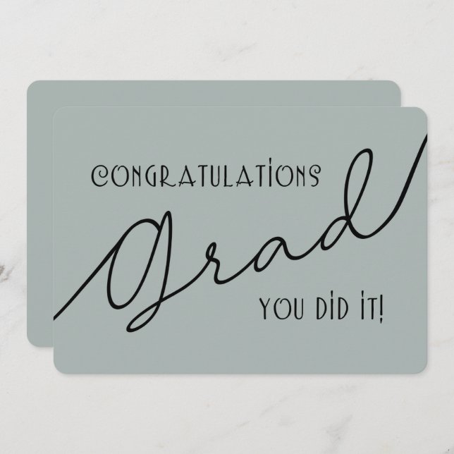 Modern Stylish Congratulations Grad Grey and Black (Front/Back)