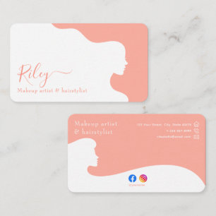 Modern Stylish Coral Pink Beauty Hairstylist Business Card