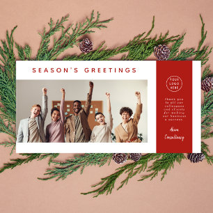 Modern Stylish Corporate Business Team Photo   Red Holiday Card