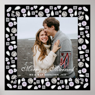 Modern Stylish couple photo Silver Diamonds frame Poster