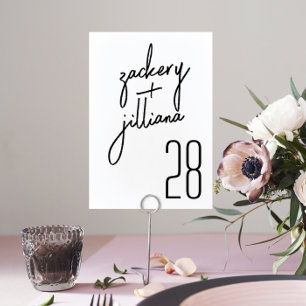 Modern Stylish Custom Names Wedding Table Number