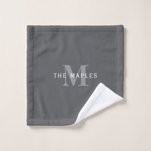 Modern Stylish Dark Grey Monogram & Name Bath Towel Set