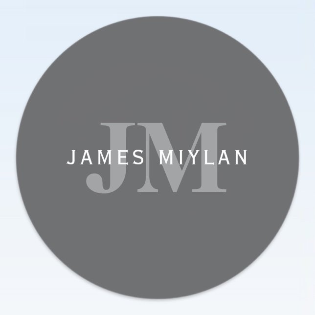 Modern Stylish Dark Grey Monogram & Name Classic Round Sticker (Creator Uploaded)