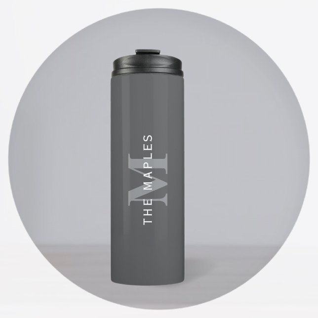 Modern Stylish Dark Grey Monogram & Name Thermal Tumbler (Creator Uploaded)