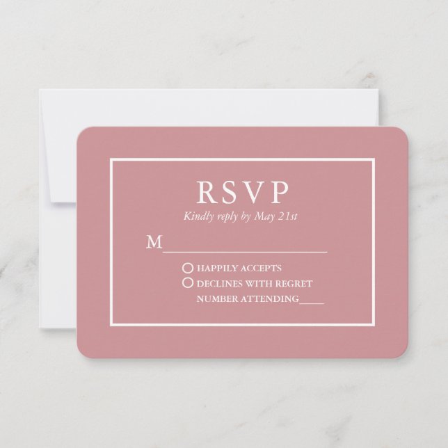 Modern Stylish Dusty Rose Wedding RSVP Card (Front)
