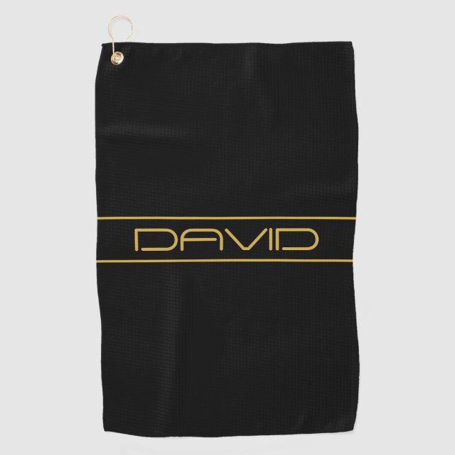 Modern Stylish Editable Gold Text & Line Stripes Golf Towel (Front)