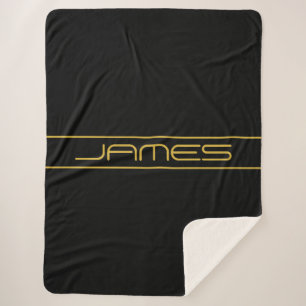 Modern Stylish Editable Gold Text & Line Stripes Sherpa Blanket
