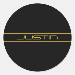 Modern Stylish Editable Gold Text & Stripes Classic Round Sticker