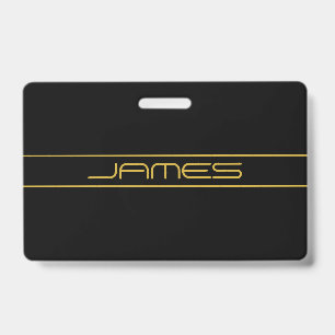 Modern Stylish Editable Gold Text & Stripes ID Badge